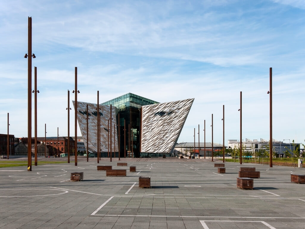 A picture of the exterior of the Titanic Belfast building