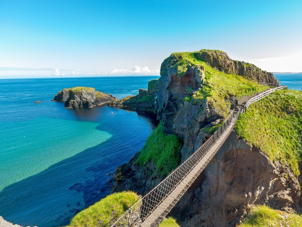 A picture of the Carrick-a-Rede Rope Bridge on the Causeway Coast in Northern Ireland