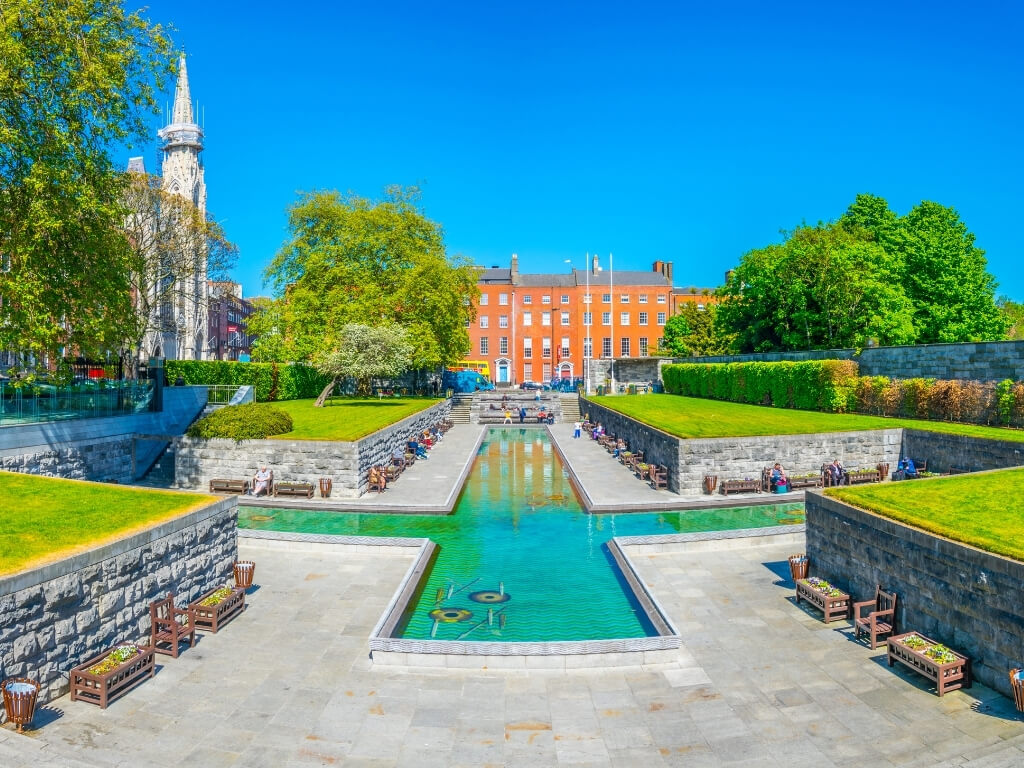 A picture of the cross water-feature in the Garden of Remembrance, Dublin