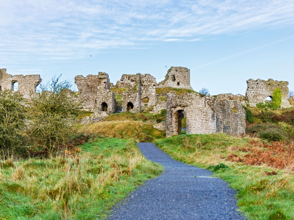 A picture of the entrance to the ruined castle complex of the Rock of Dunamase