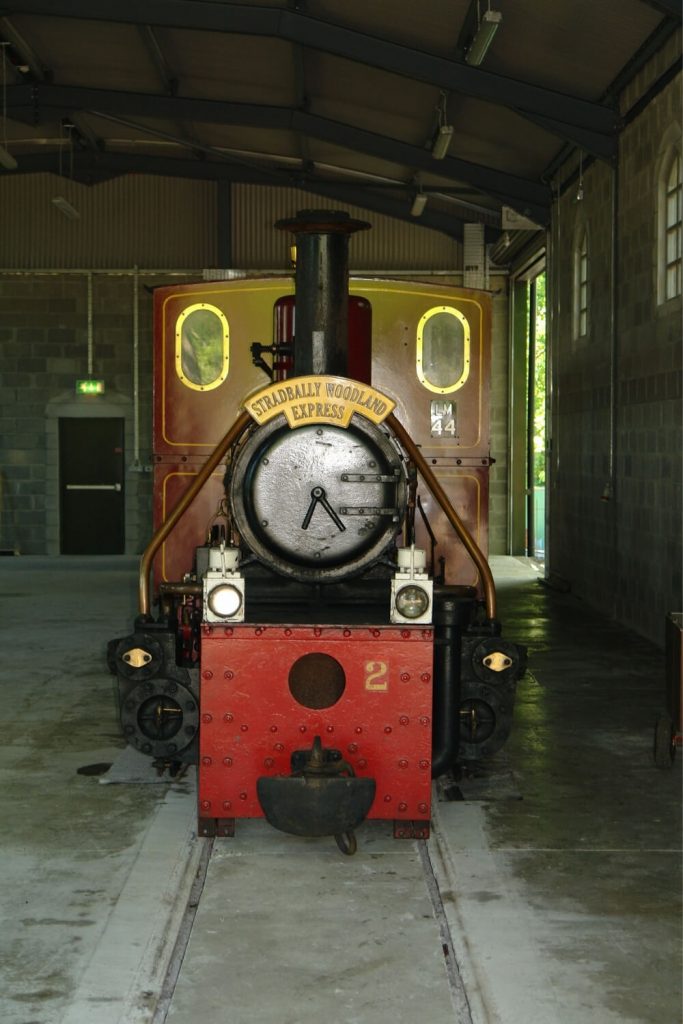 A picture of one of the locomotives of the Stradbally Woodland Railway