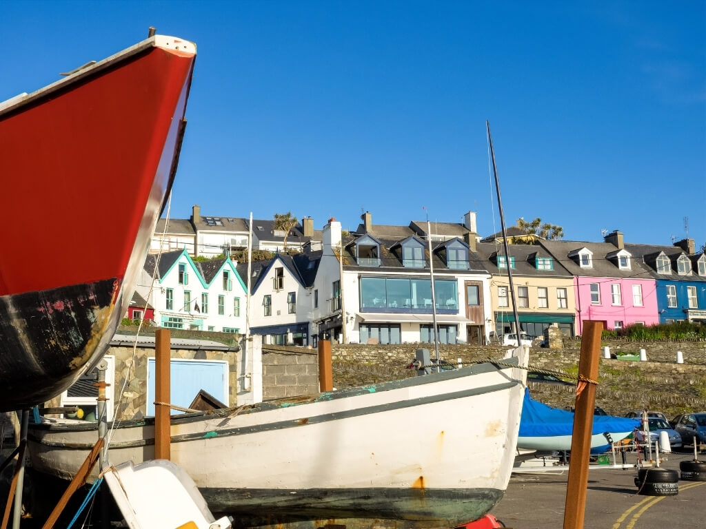 A picture of the colourful houses lining the harbour at Baltimore, County Cork