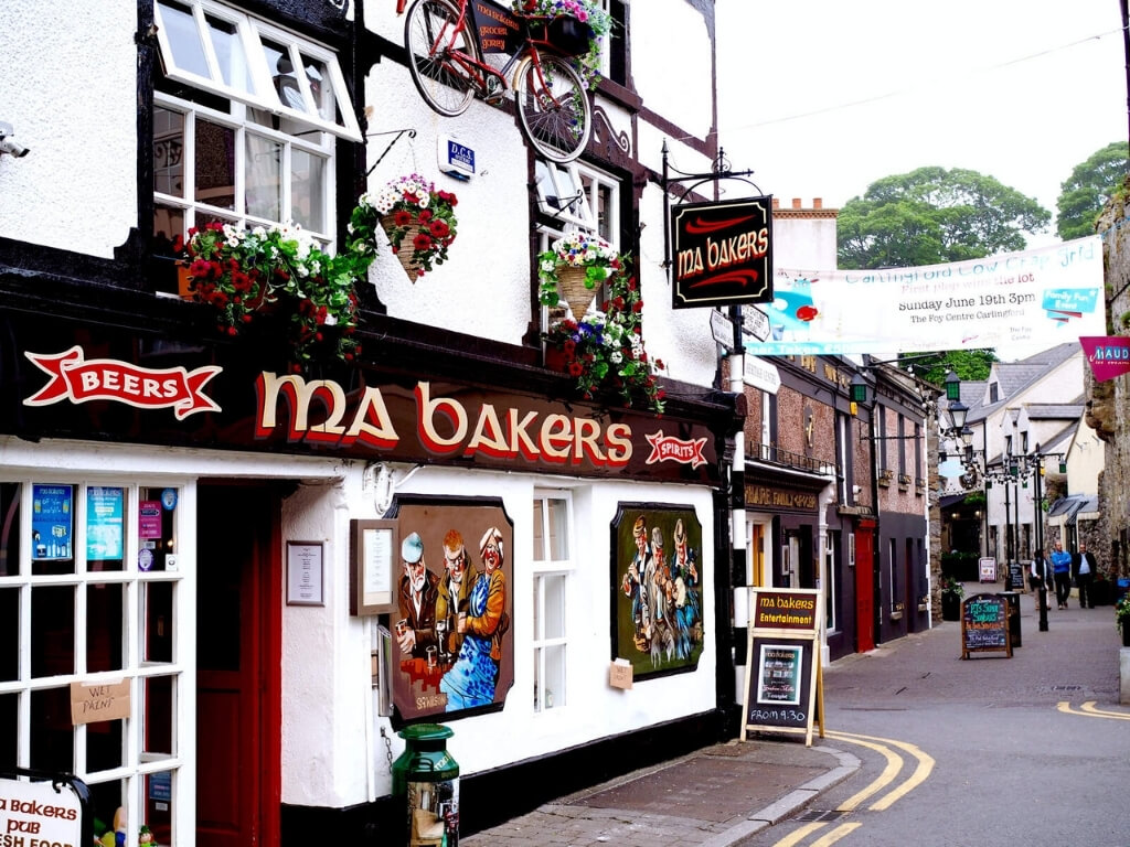 A picture of Ma Bakers pub in Carlingford, one of the best coastal towns in Ireland