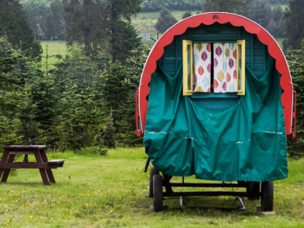 A picture of one of the colourful horse caravans at Clissmann