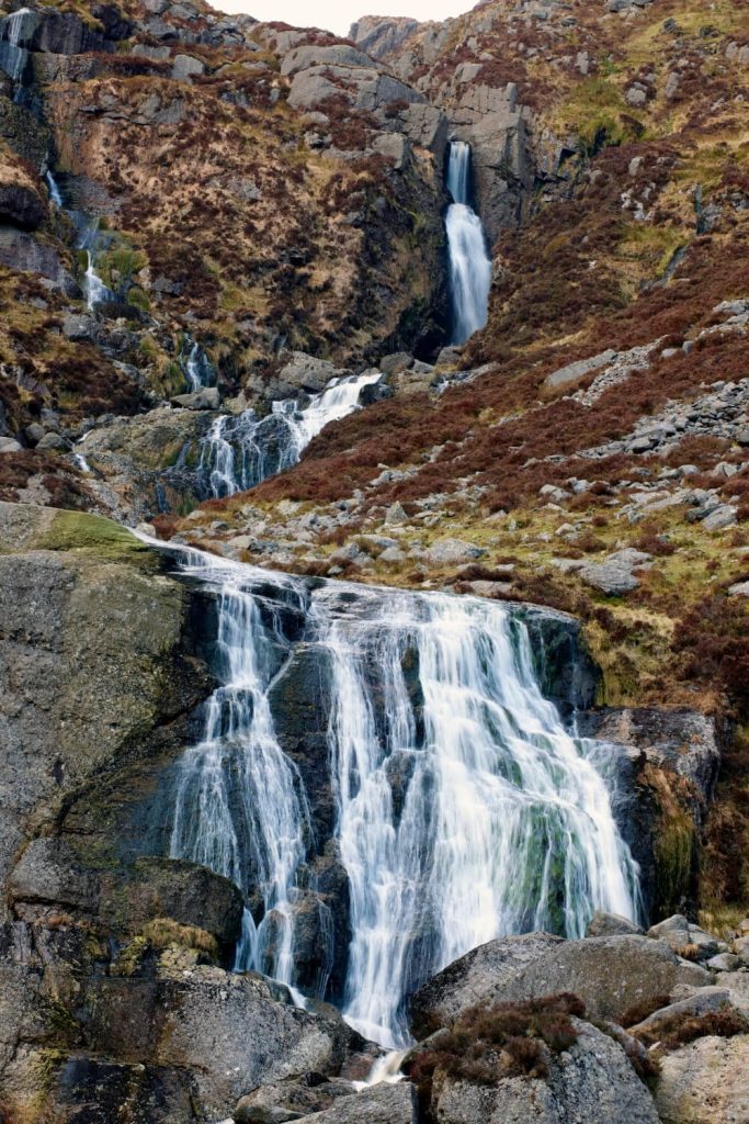 A picture of the milky water of the Mahon waterfall in County Waterford