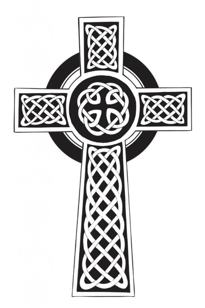 A black and white picture of a Celtic Cross symbol