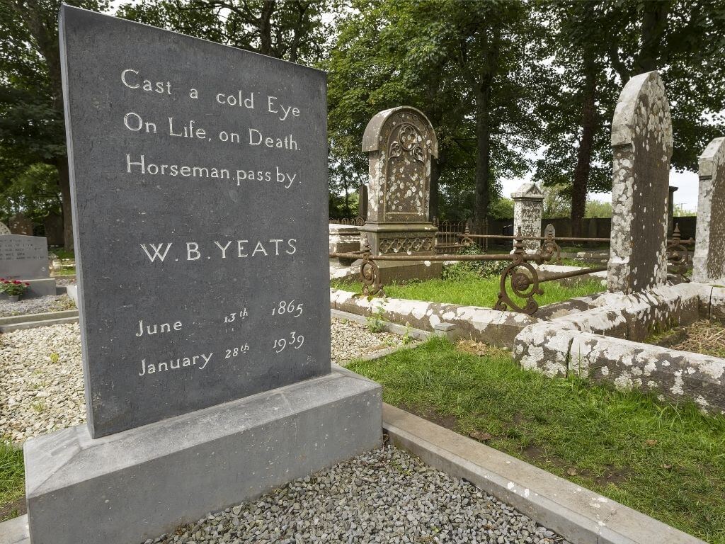 A picture of the tombstone at the grave of Irish poet, WB Yeats