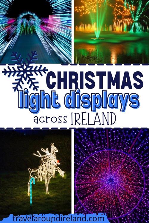 A grid of four Christmas light images with text overlay saying Christmas light displays across Ireland