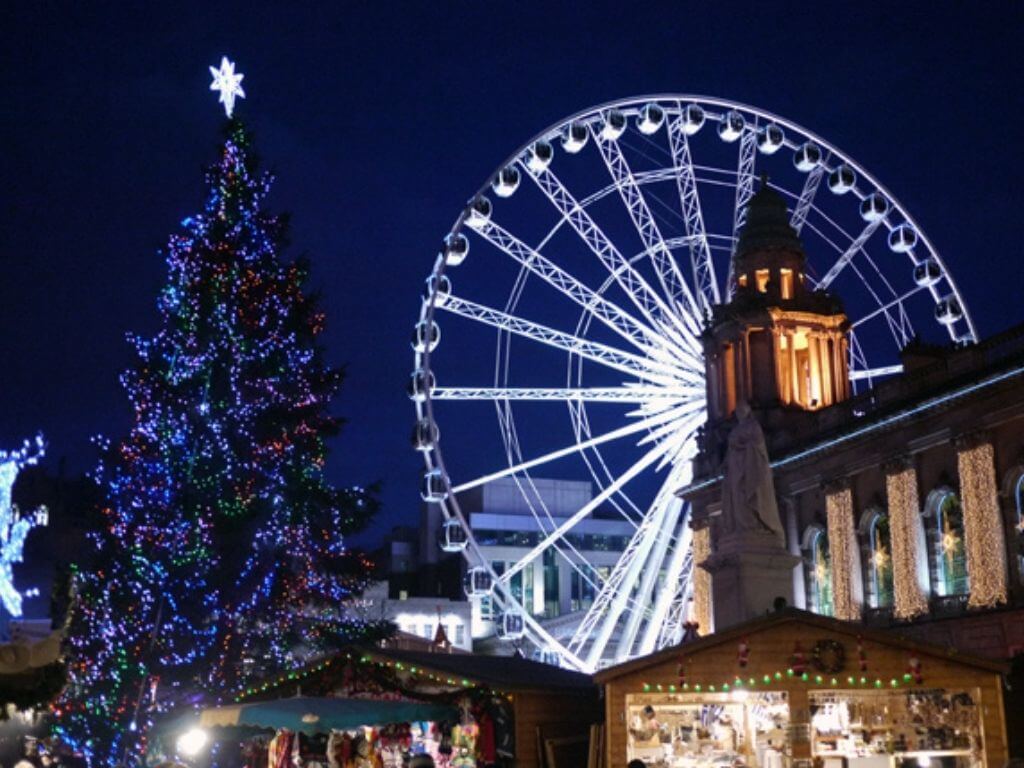 A picture of the Big Wheel and Christmas Tree at Belfast Christmas Market