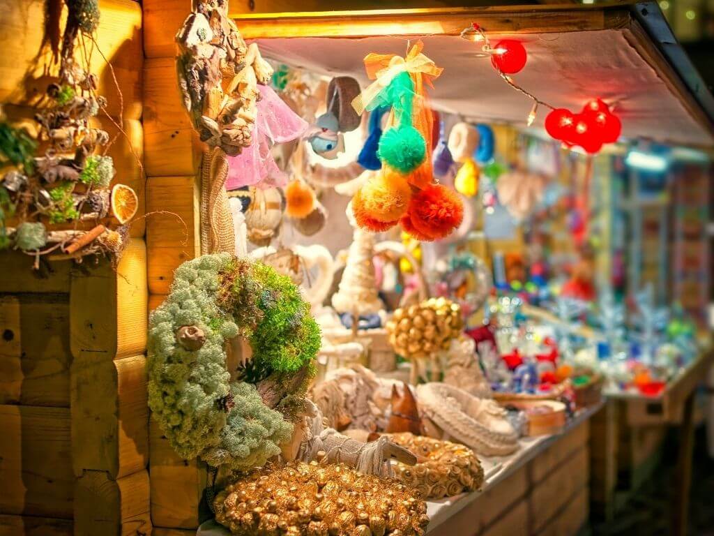 A picture of Christmas market stalls