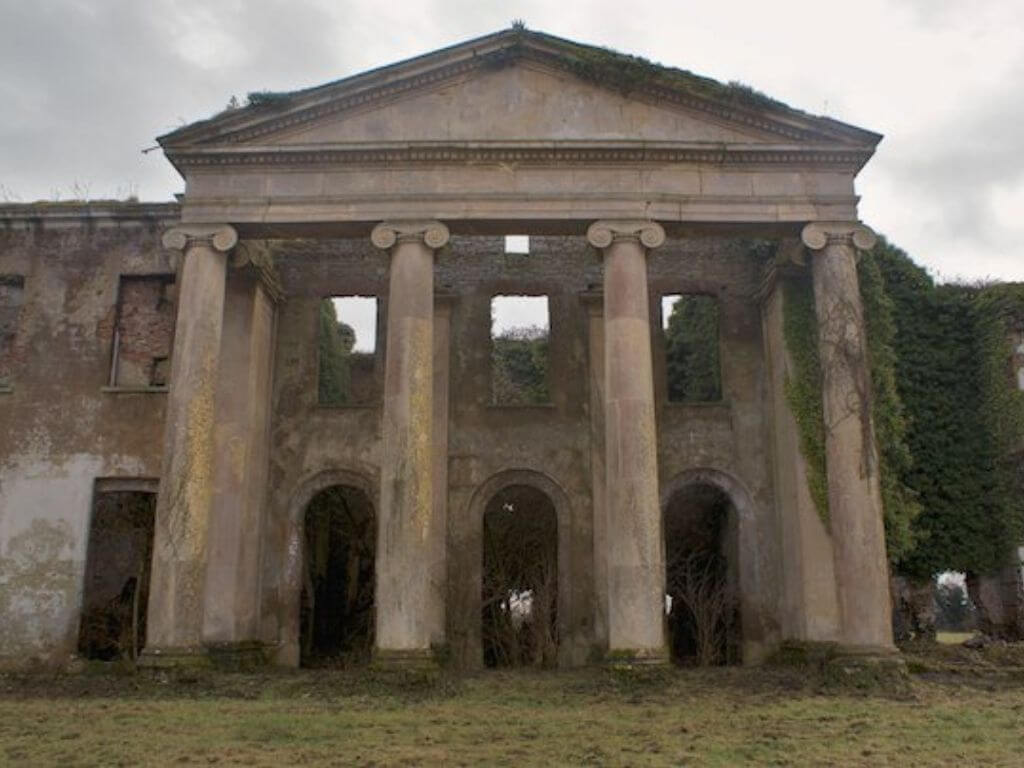 A picture of the columns at the entrance to the now ruined Mountshannon House, Limerick