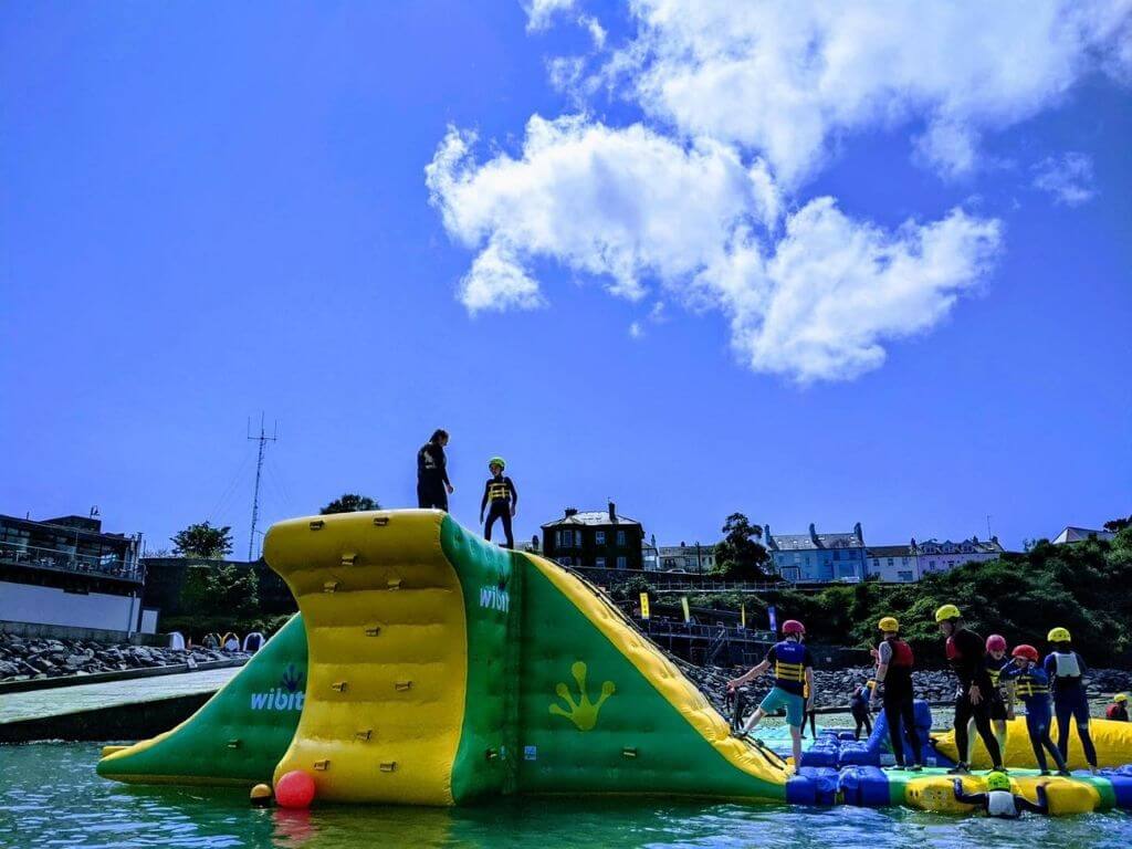 One of the inflatable water activity centres at Dunmore Adventure