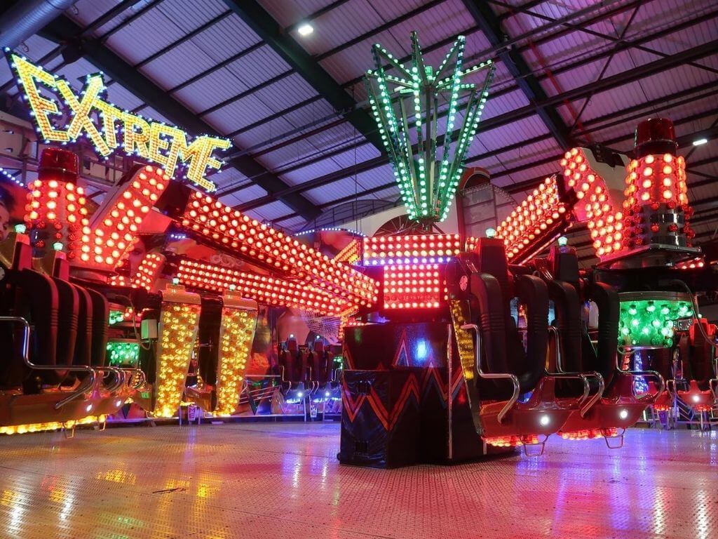 A picture of some of the amusement rides at Funderland, Dublin