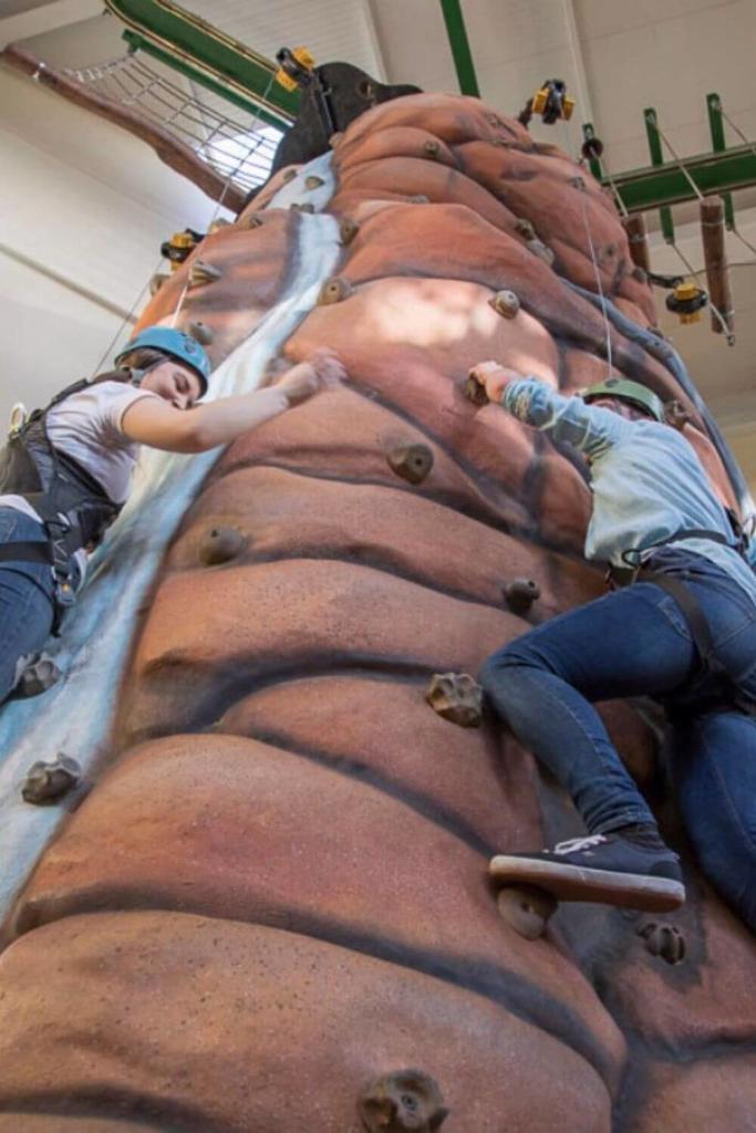 People doing the wall climbing activity at Funtasia Theme Park, Drogheda