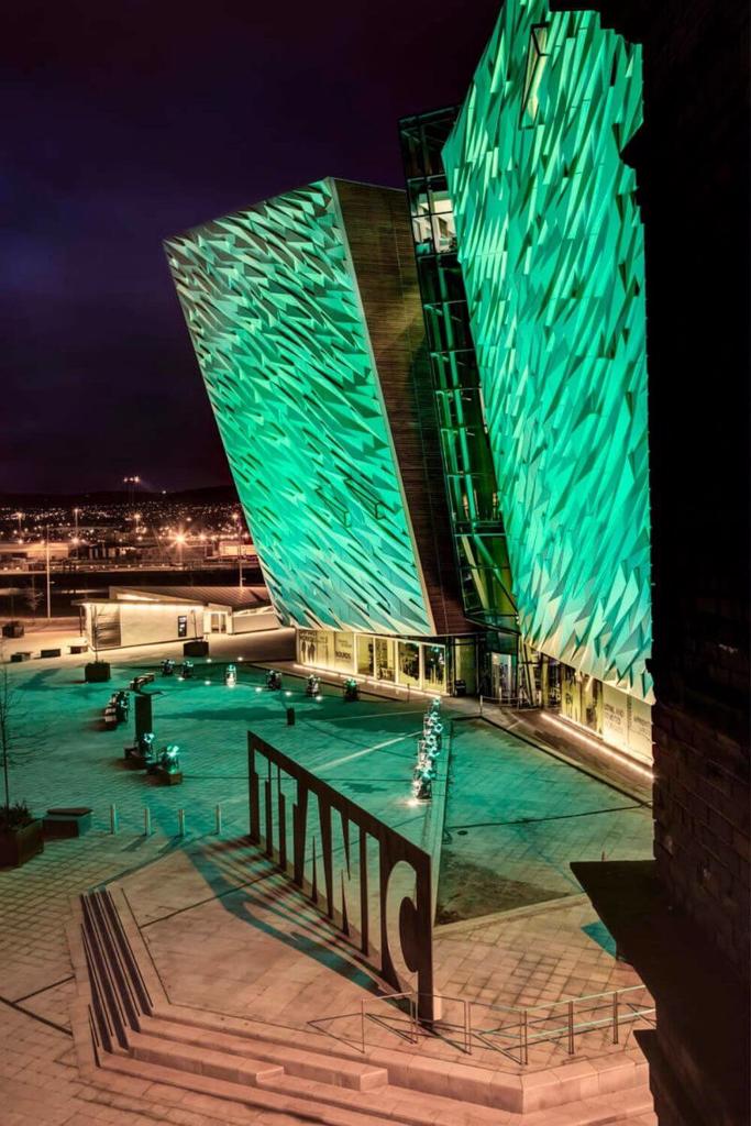 Belfast's Titanic Building in green for St Patrick's Day