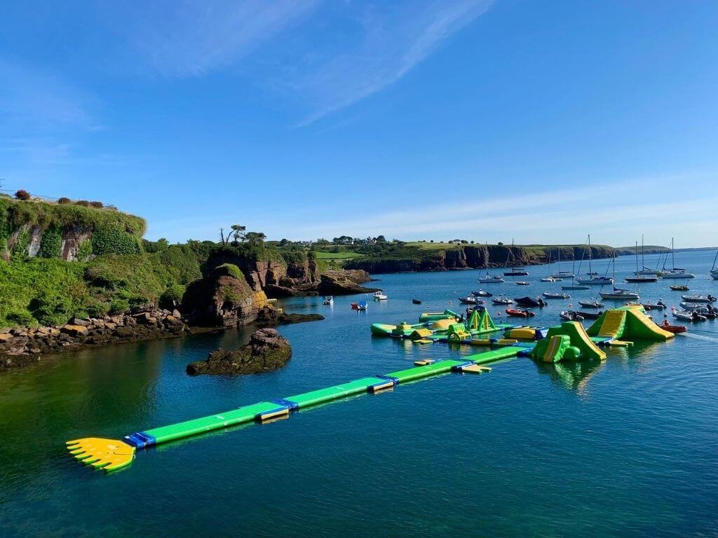 A picture of the inflatable aquapark course at Dunmore East Adventure Centre