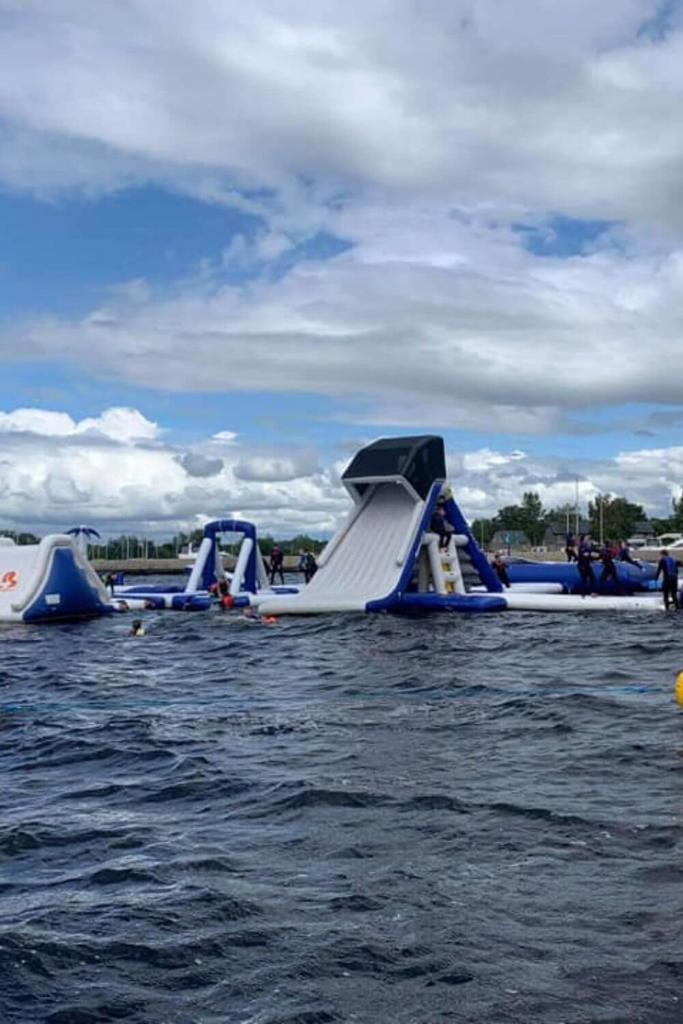 A picture of some of the inflatable slides at Lough Derg Aqua Splash