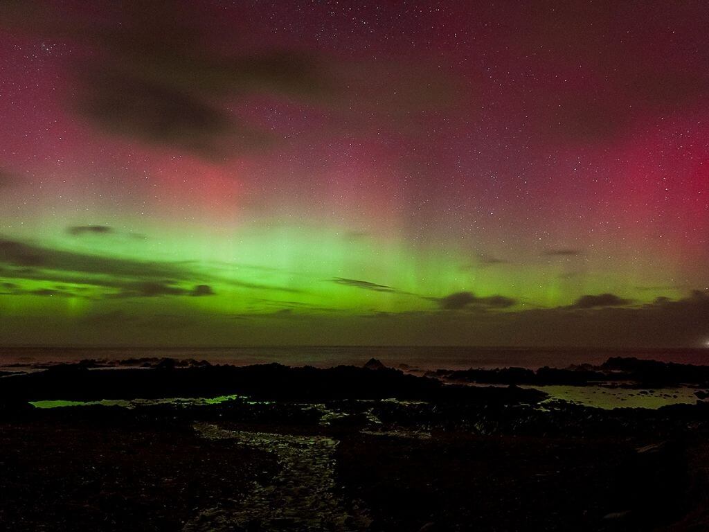 A nightscape picture of the Northern Lights over Donegal, Ireland
