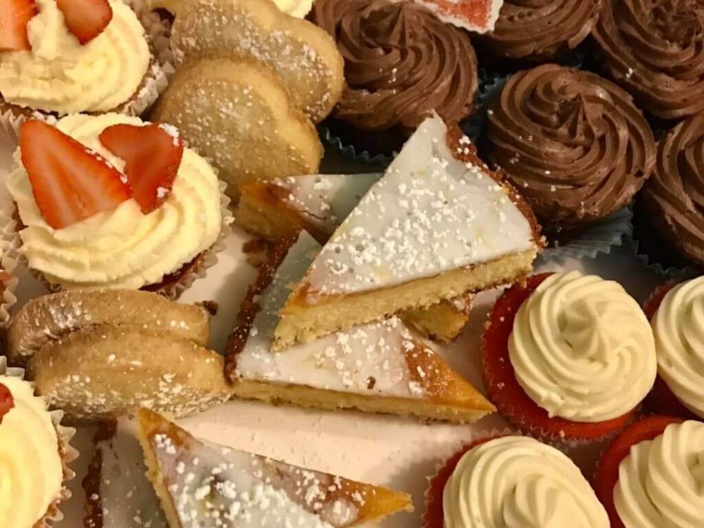 A close up of some of the cakes and desserts of the Tara's Tea Rooms afternoon tea