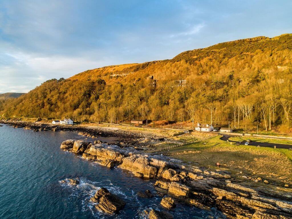 A picture of Garron Point, Northern Ireland with its rocky shoreline