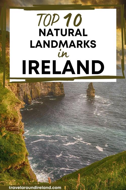 A picture of the Cliffs of Moher and a text box in the top half with text saying Top 10 Natural Landmarks in Ireland
