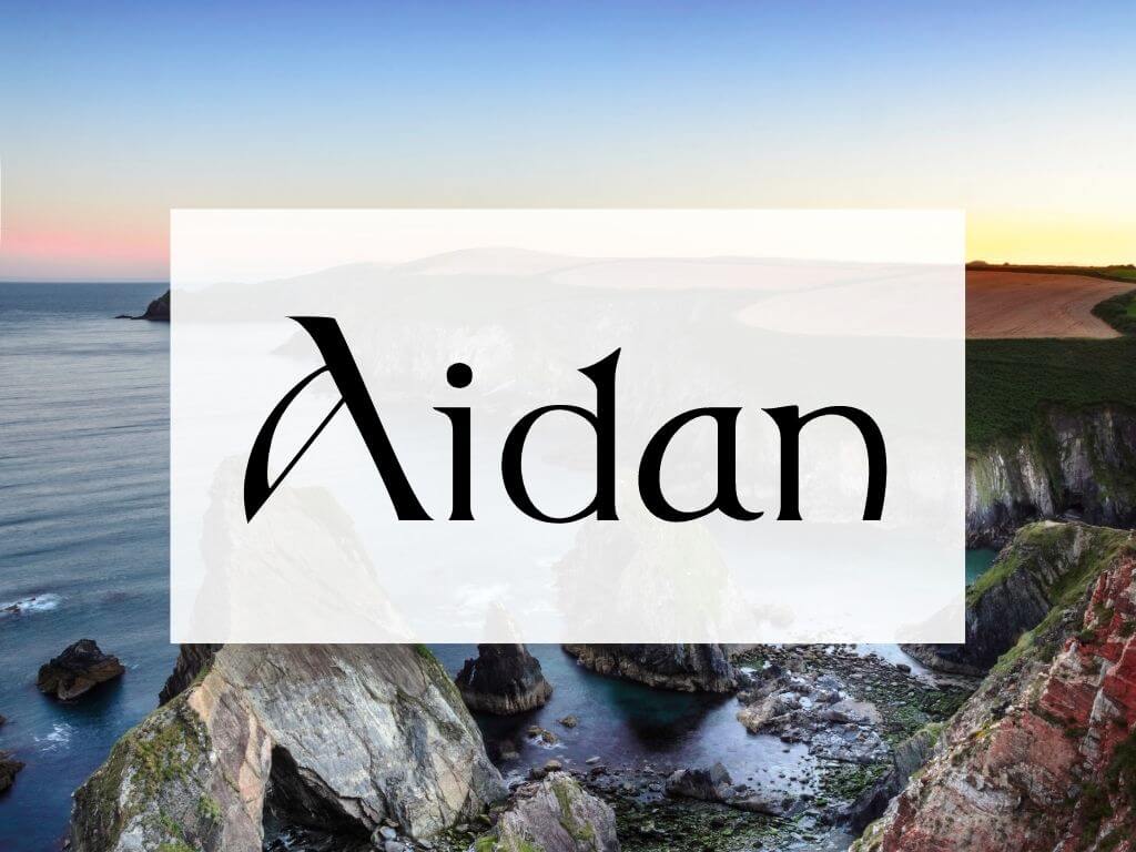 A picture of a rocky Irish coastline and a textbox over it containing the word Aidan