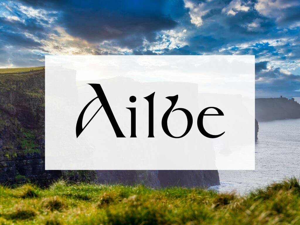 A picture of the Cliffs of Moher and a textbox over it containing the word Ailbe