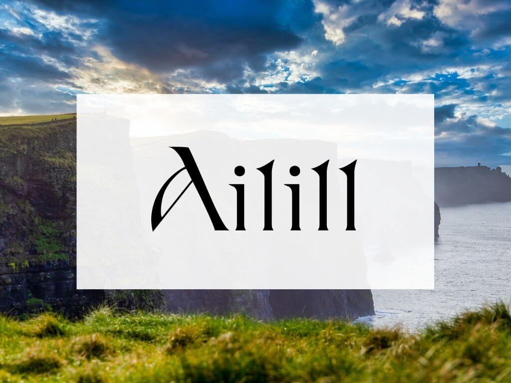 A picture of the Cliffs of Moher and a textbox over it containing the word Ailill