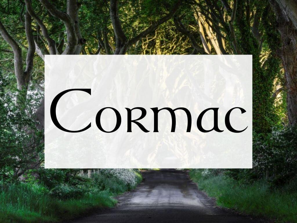 A picture of the Dark Hedges in Northern Ireland and a textbox overlay containing the name Cormac
