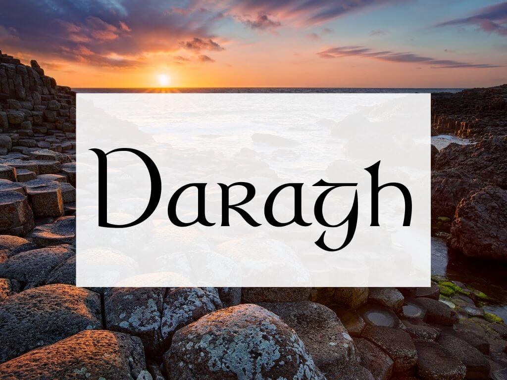 A picture of sunset over the Giant's Causeway and textbox containing the Irish name Daragh