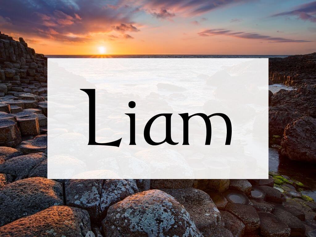 A picture of sunset over the Giant's Causeway and textbox containing the Irish name Liam