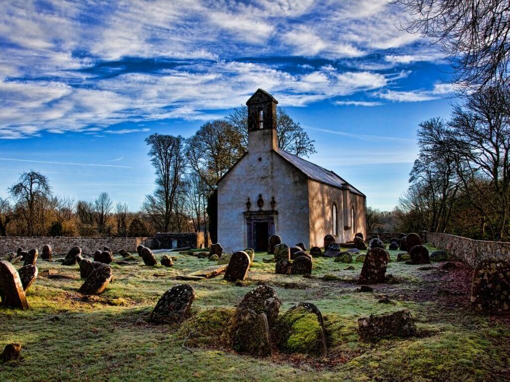 A picture of the chapel and graveyard of Durrow Abbey, Offaly