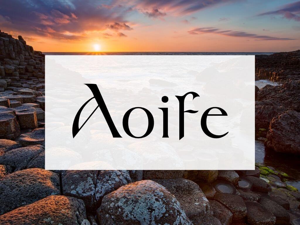 A picture of sunset at the Giant's Causeway, text box over it with the word Aoife