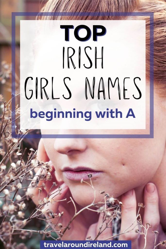 A picture of a red haired lady among flowers and text overlay saying top Irish girls names beginning with A