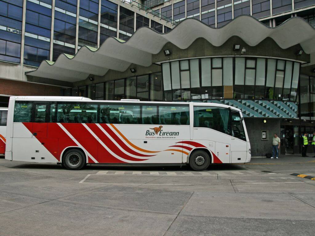 A Bus Éireann bus at a departure gate in Busaras Station in Dublin