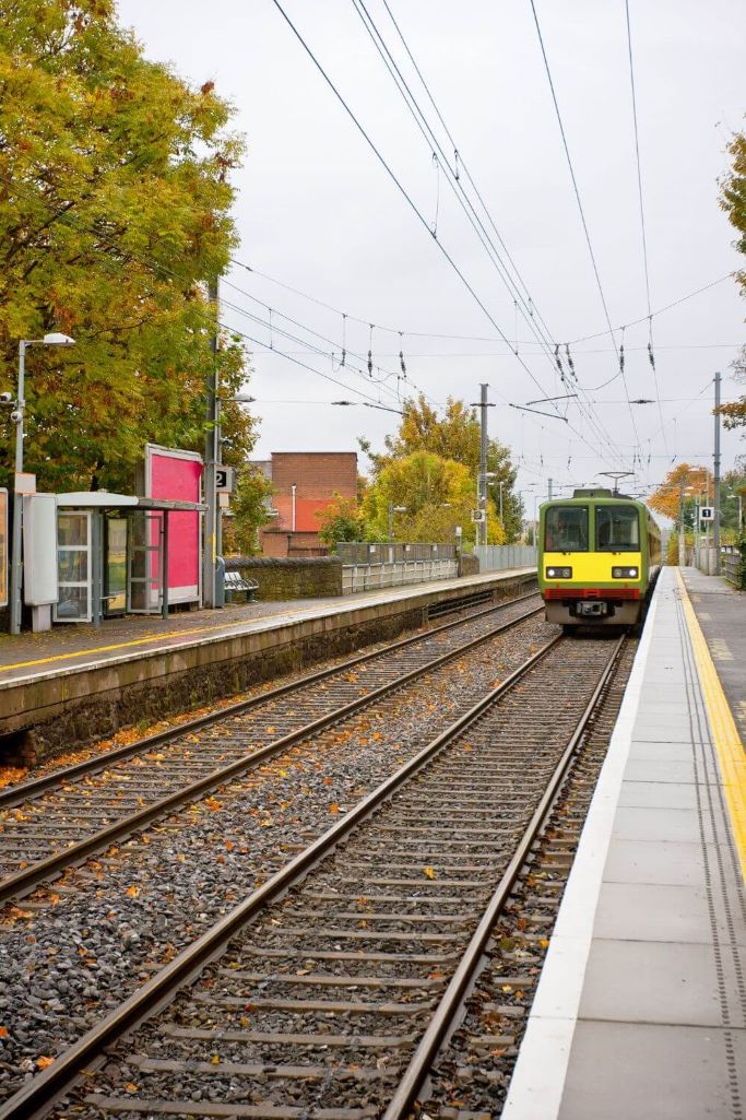 A picture of a Dublin DART train stationary in a station