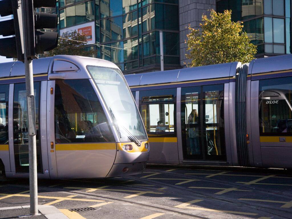 A picture of two Dublin Luas trams