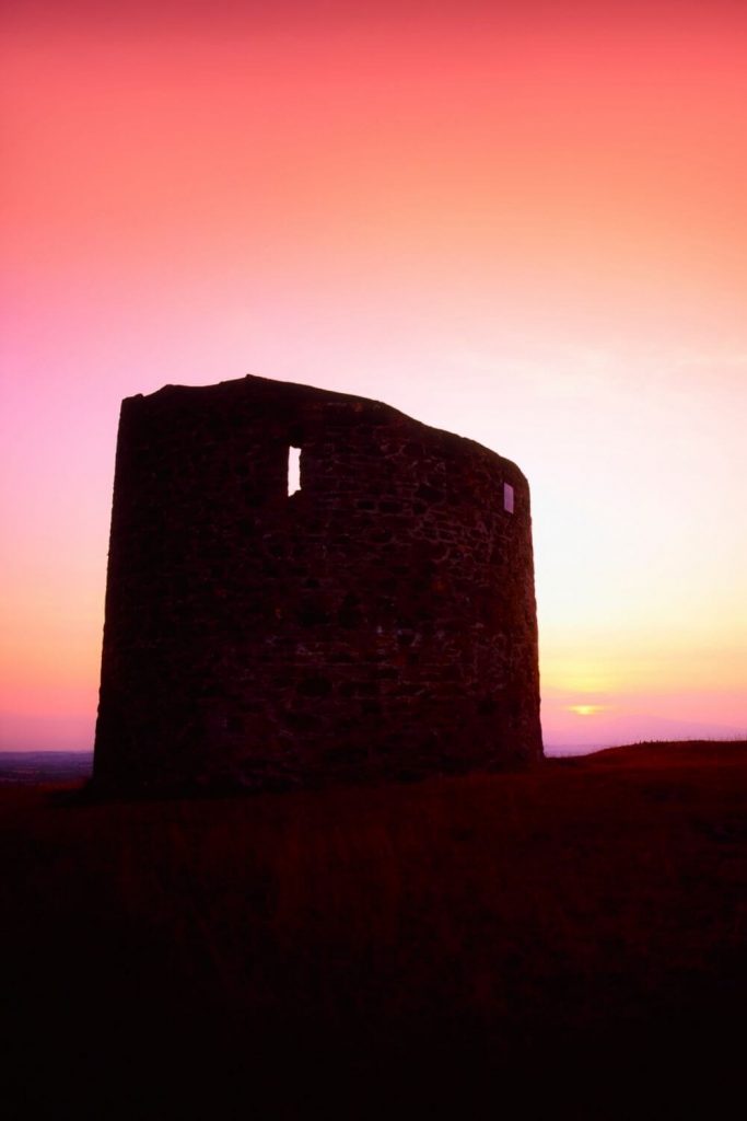 A picture of the tower at Vinegar Hill at sunset, Wexford