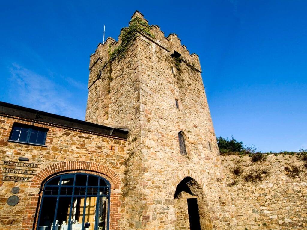 A picture of the tower and some of the walls that are part of the Westgate Tower Heritage Centre in Wexford