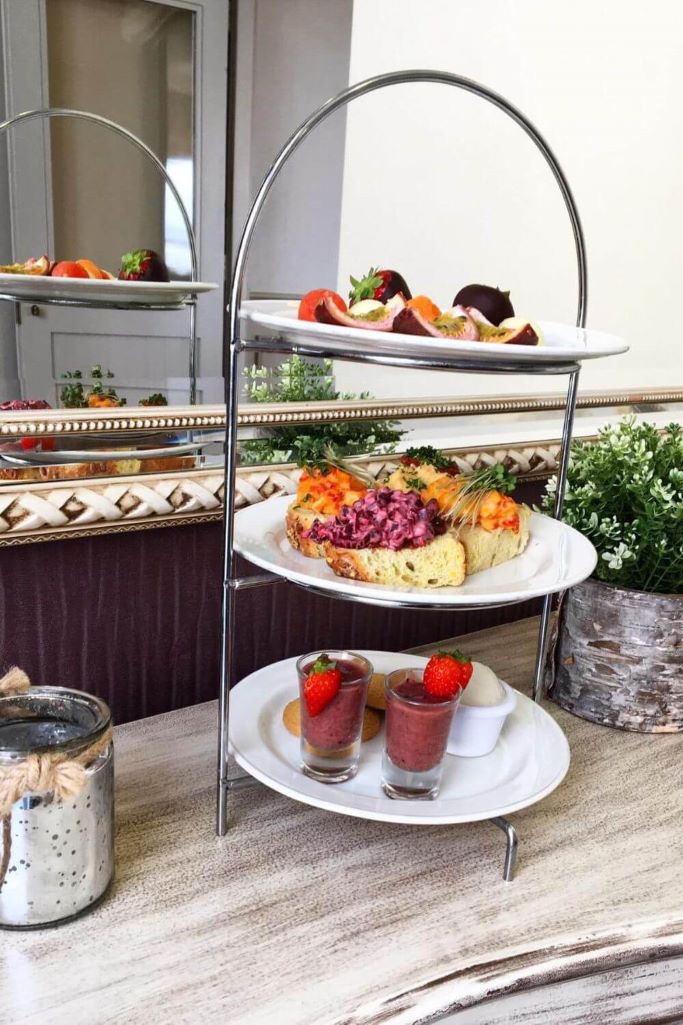 A three-tiered cake stand set for the Galway Bay Hotel afternoon tea