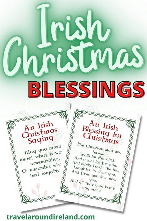 A picture of two printable sheets with Irish Christmas sayings and blessings on them