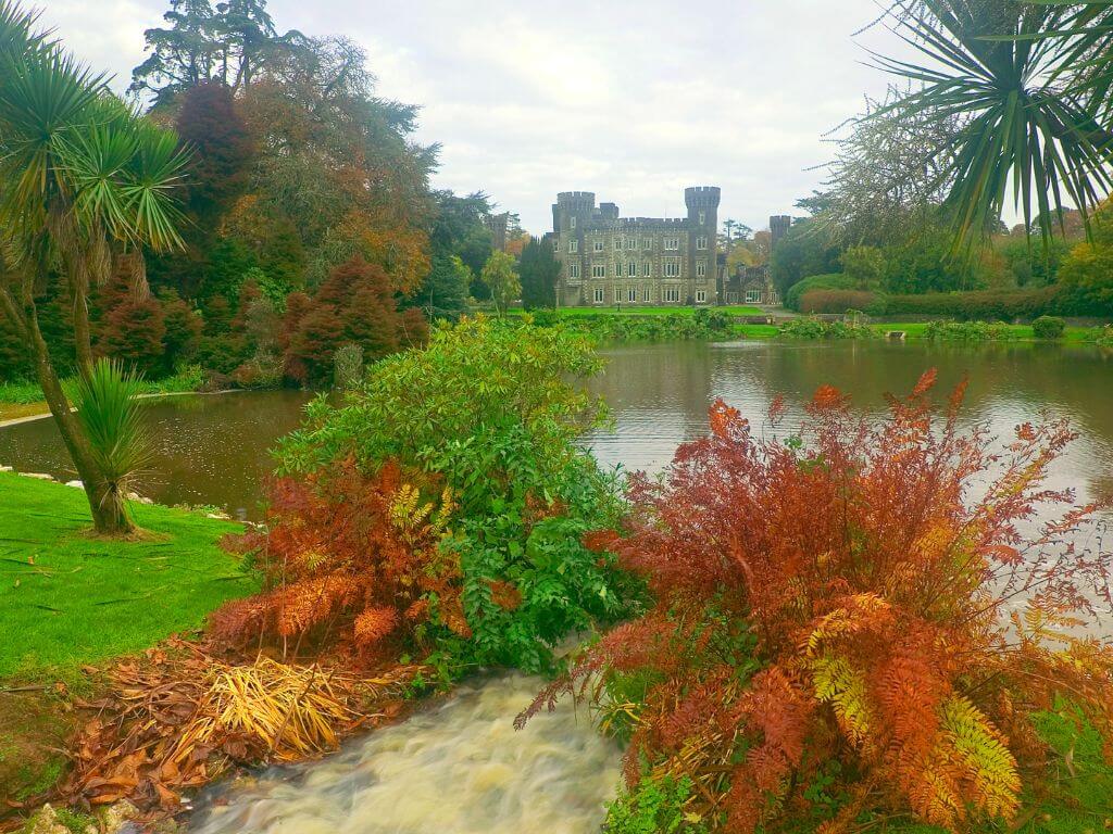 A picture overlooking the lake at Johnstown Castle during autumn