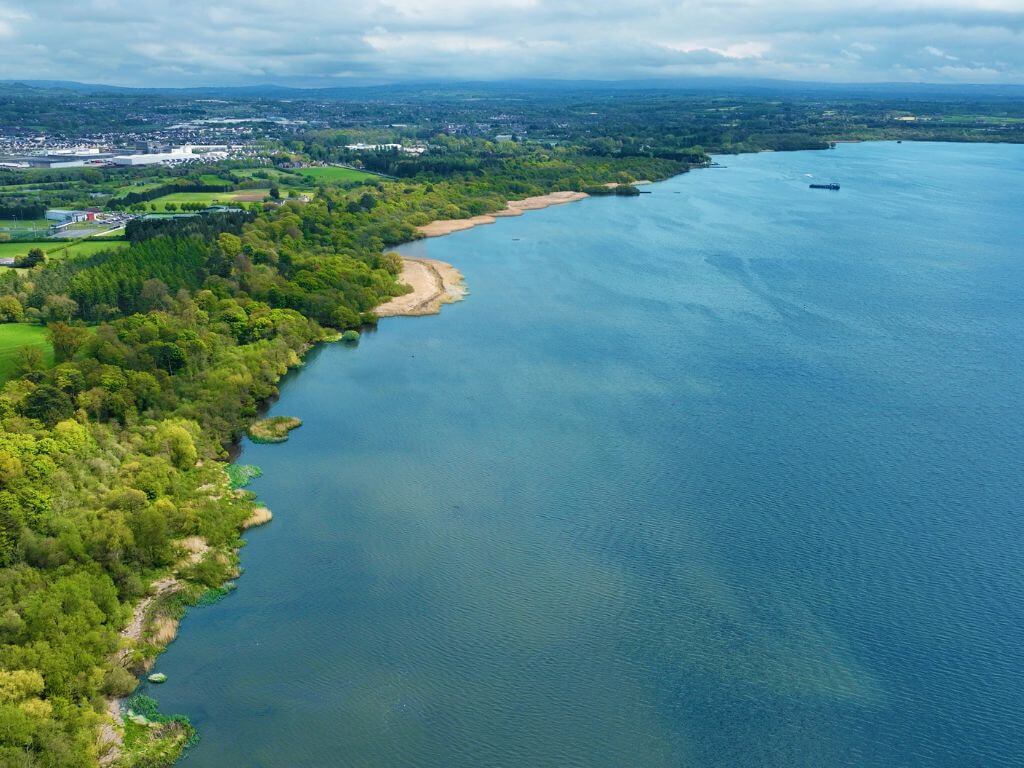 An aerial picture of some of the shoreline of Lough Neagh, Northern Ireland