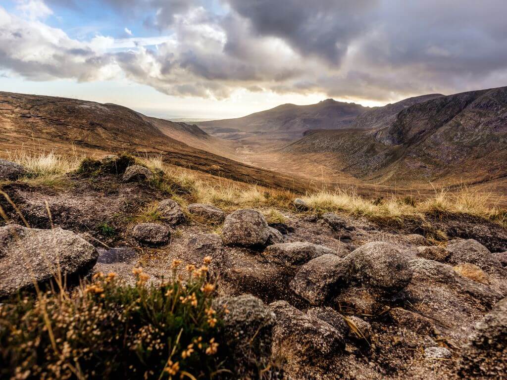 A landscape picture of the Mourne Mountains in autumn