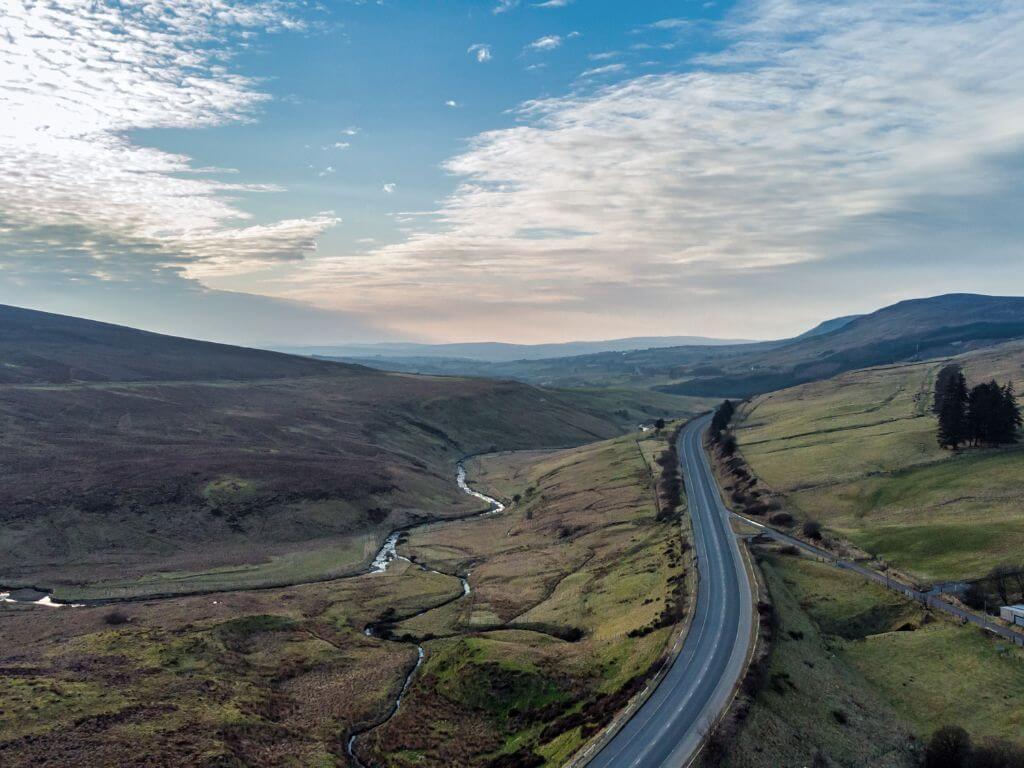 An aerial picture of the Glenshane Road in the Sperrins, Northern Ireland