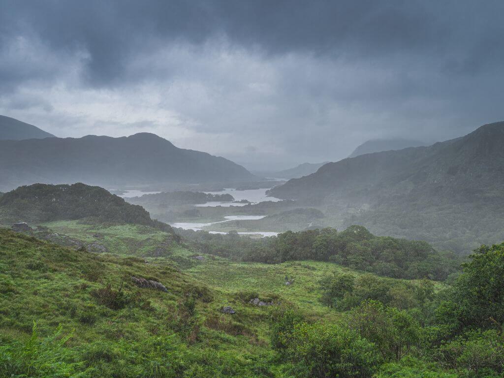 A picture of rain and clouds over Ladies View, Killarney National Park