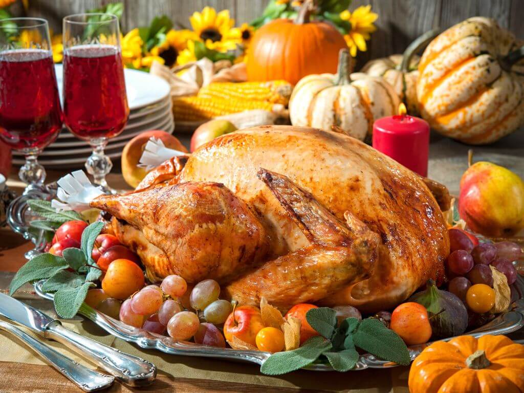 A picture of a Thanksgiving turkey feast