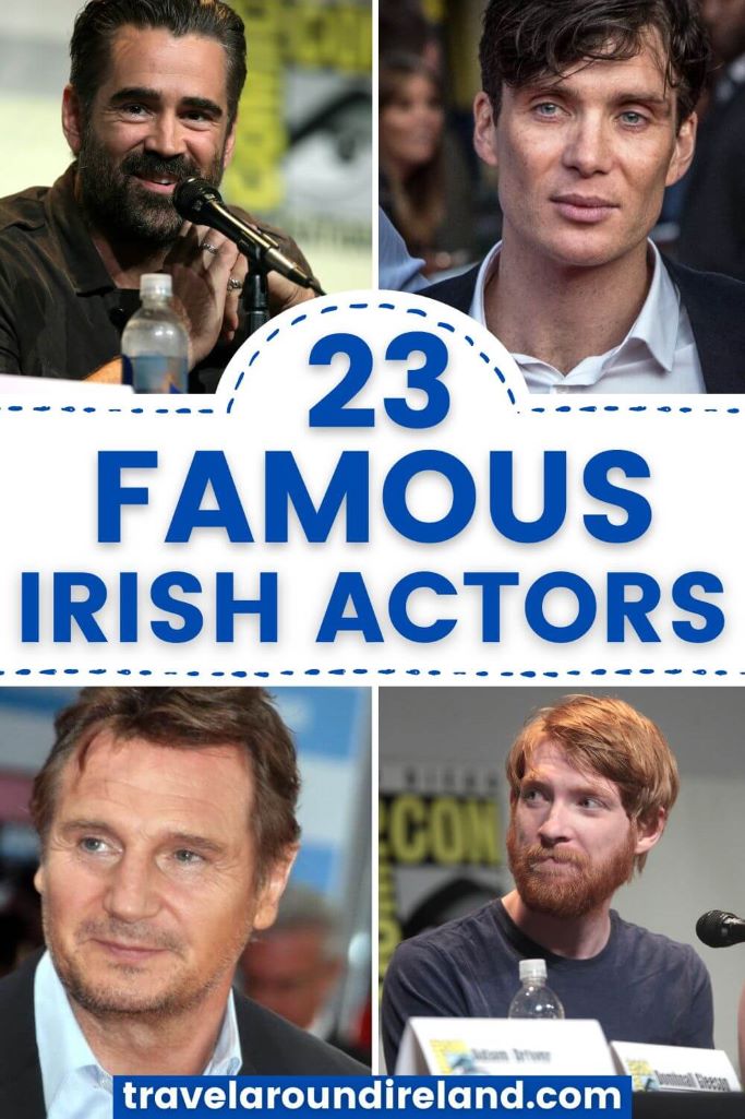 A grid of four actors from Ireland and text overlay saying 24 famous Irish actors