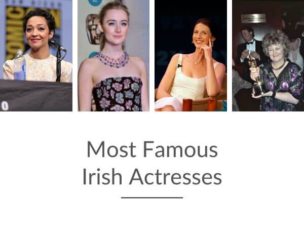 A grid of four actresses from Ireland and text underneath saying most fmaous Irish actresses