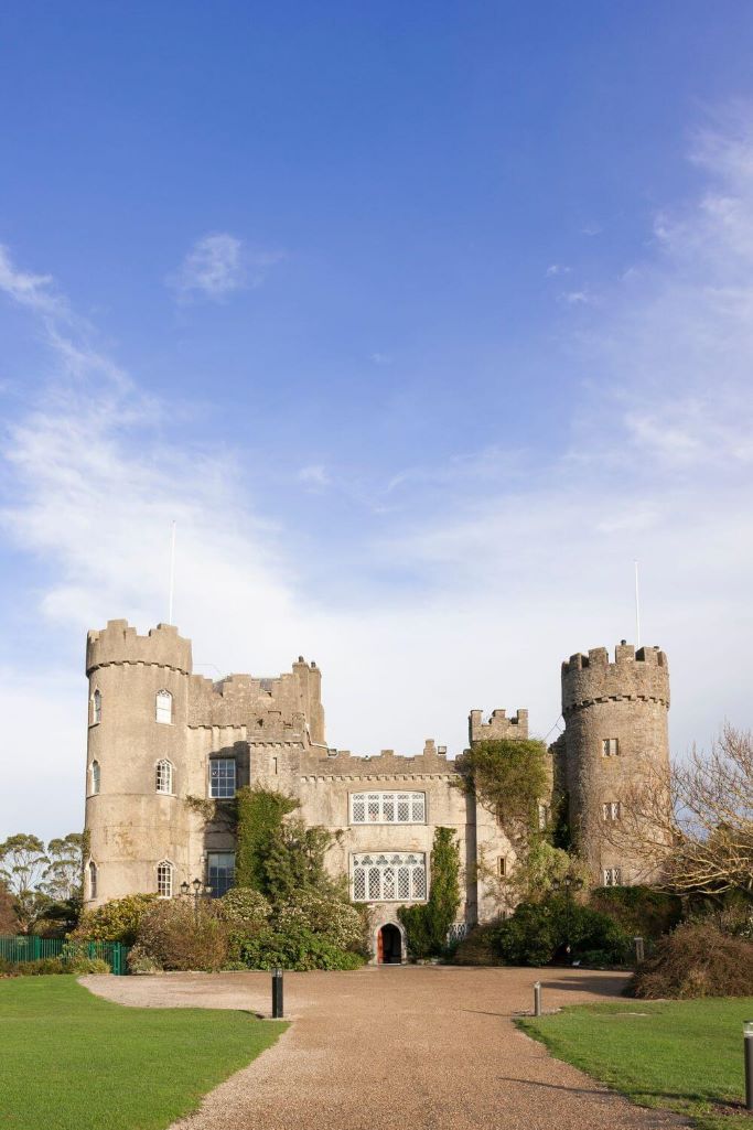 A picture of the front of Malahide Castle in Dublin